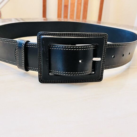 Banana Republic Wide Black Leather Belt Retro Y2K Size L Square Buckle Italy